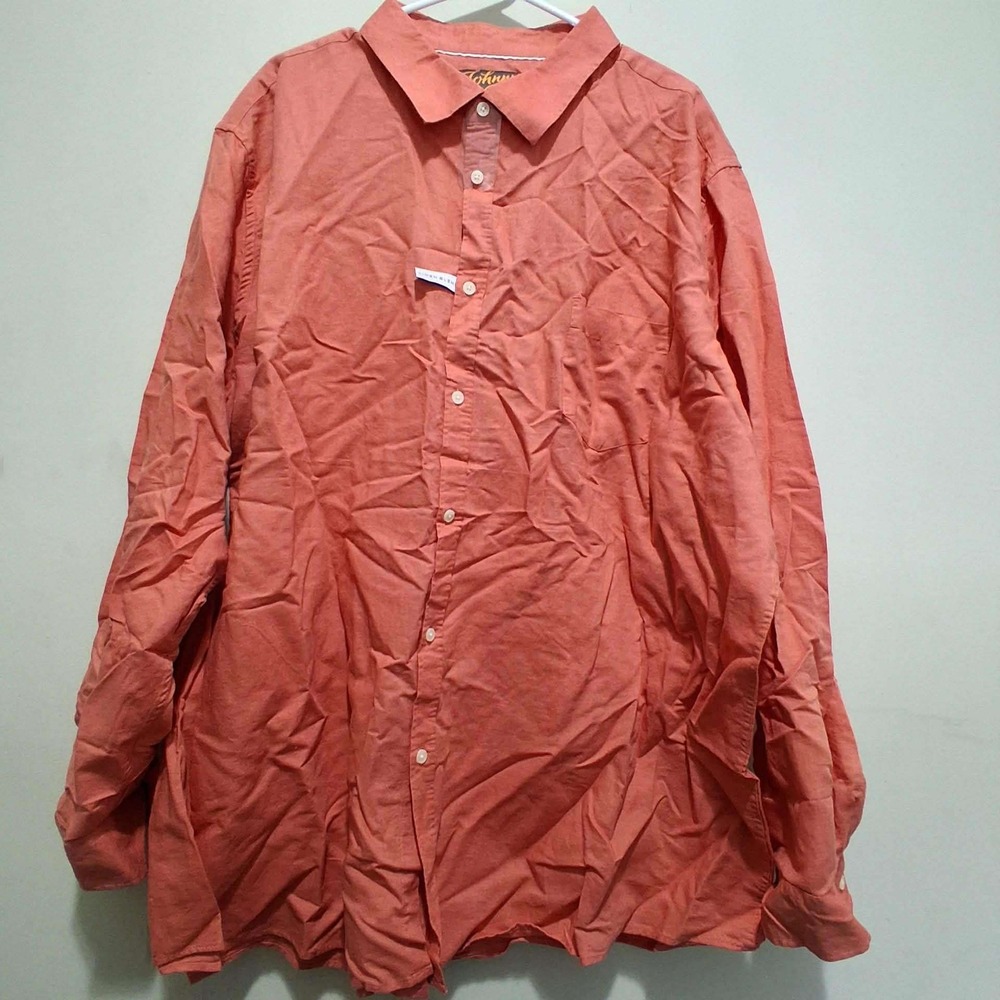 Johnny Bigg Anders Linen Shirt Coral Color Size‎ 7XL Long Sleeve Button Up